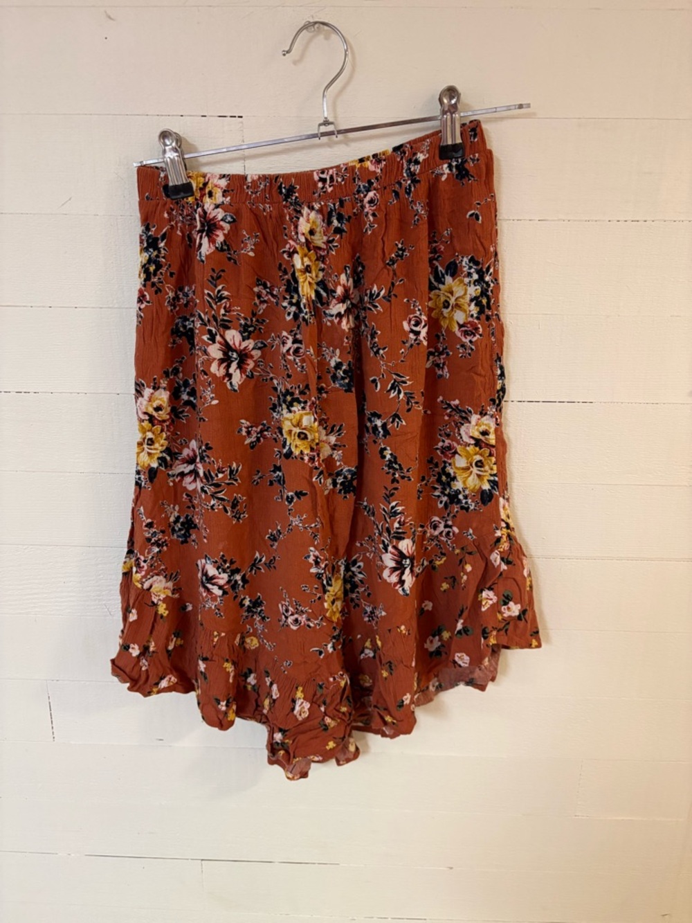 Art Class Floral Boho Skirt Rust Orange Flowy Midi Size M Rayon
